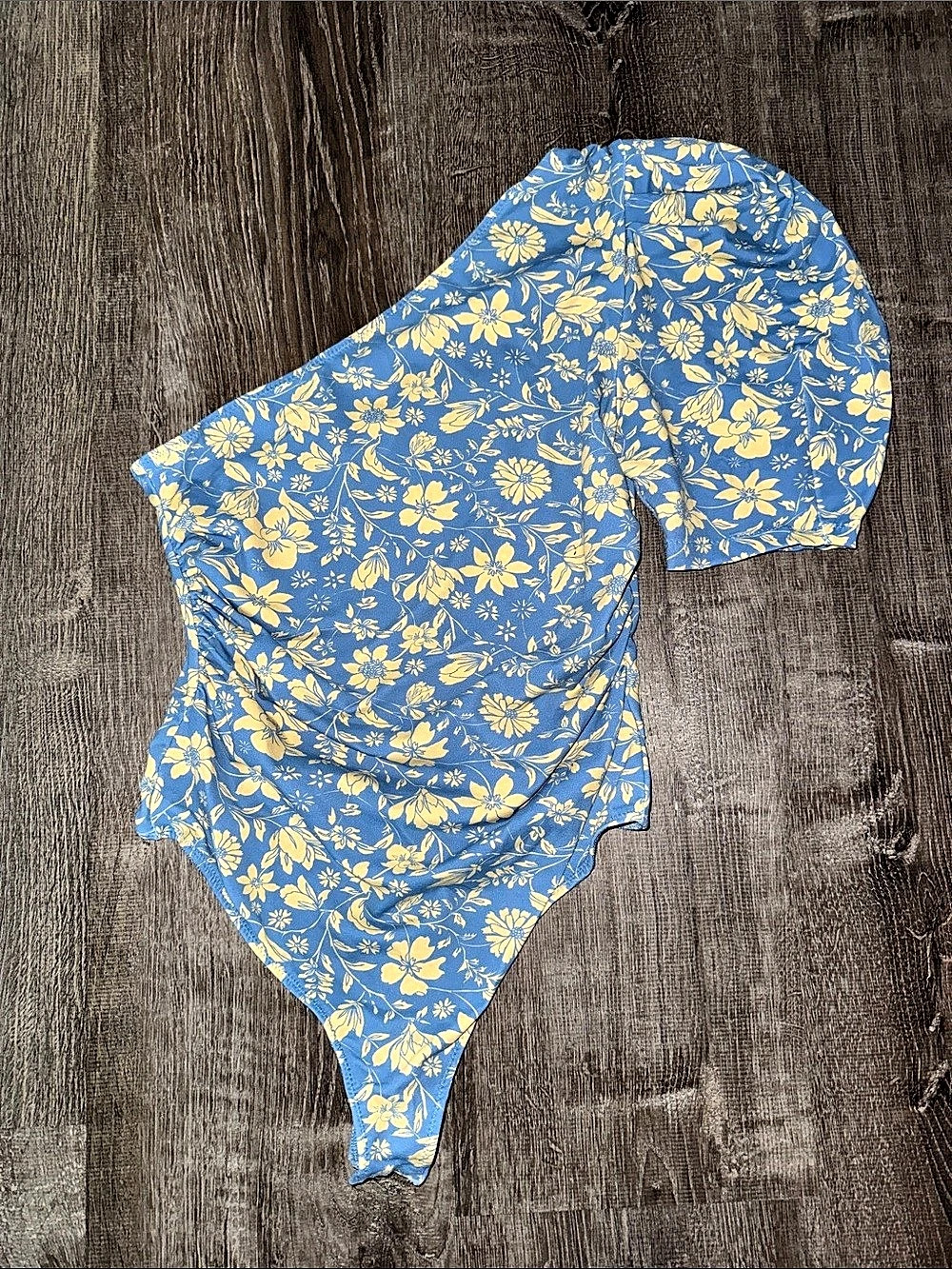 Free People Somethin Bout You Bodysuit Blue & Yellow Floral